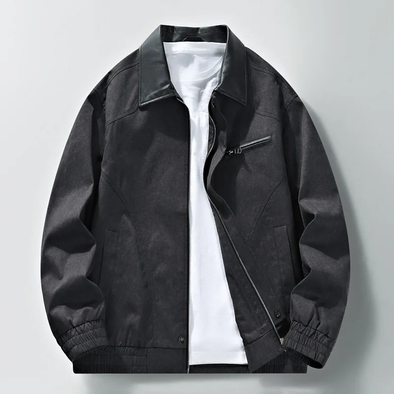 Autumn Man Coat Fashion Contrast Color Turn Down Collar Male Jacket Simple Long Sleeve Zipper Business Casual Men Outerwear