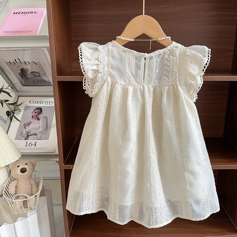 Girls Dress Summer Lace Flying Sleeve Embroidered Princess Dress Kids Dresses for Girls Korean Children Baby Girl Dress 2-7Yrs