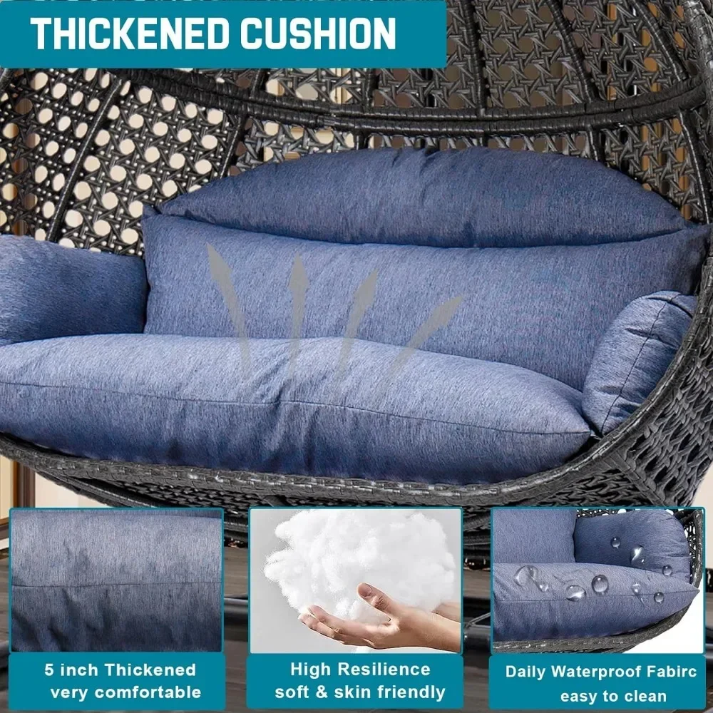 

-2 Person Swing Chair With Stand, X-Large Wicker Rattan Hanging Egg Chair With Cushion And Cover, Patio Swings