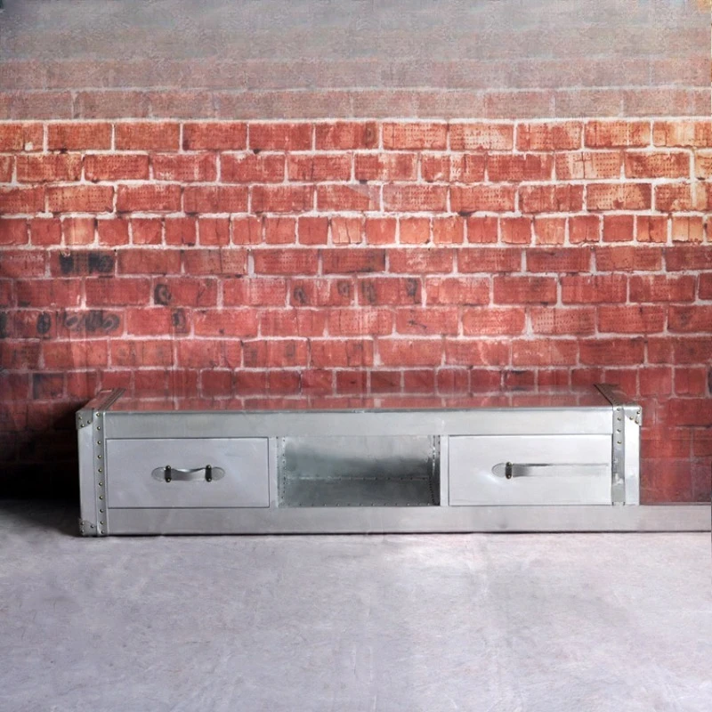 Aluminum leather rivets belong to the TV cabinet European retro double pumping TV cabinet