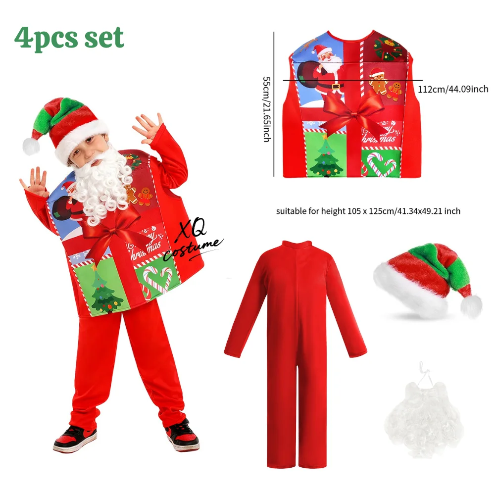 مجموعة بذلة لطيفة لعيد الميلاد للأولاد والبنات، أزياء تنكرية للأطفال للجنسين هدية عيد الميلاد للأطفال للعب الأدوار للعام الجديد