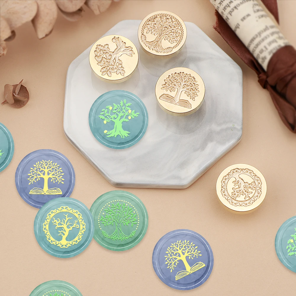 ختم شمع شجرة الحياة، طوابع ختم شمع نباتية رؤوس ختم نحاسية قابلة للتبديل لتزيين الهدايا وبطاقات المعايدة #3