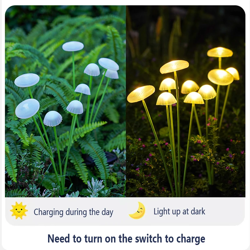 Solar Mushroom Light Outdoor Waterproof Intelligent Solar Garden Light for Villa Garden Courtyard Park Decoration Lamp