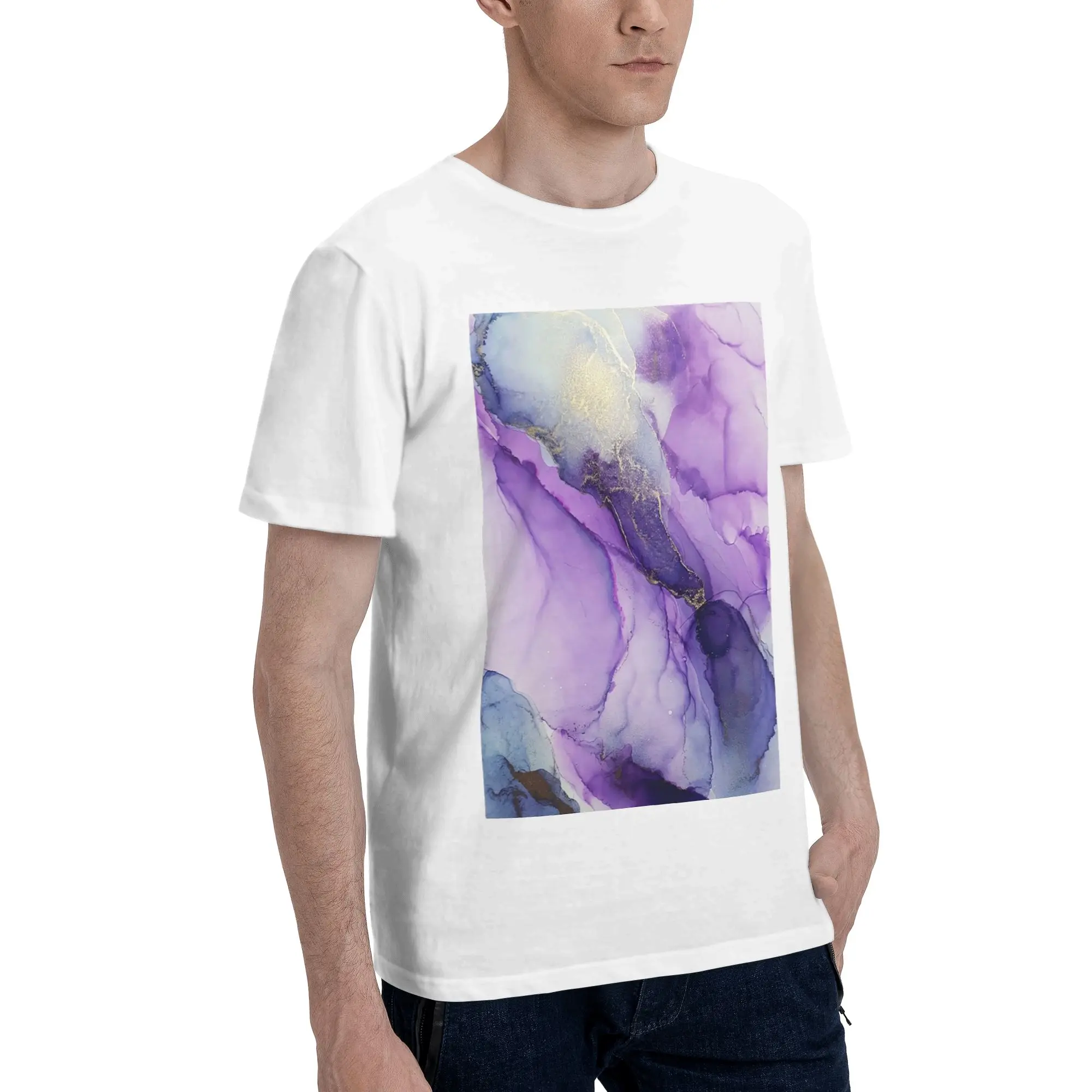 

Оригинальная мужская футболка Regal Purple Alcohol Ink Abstract A, футболки больших размеров, мужские хлопковые футболки с круглым вырезом, короткие летние мужские футболки
