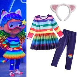 Gabby's Dollhouse Costume Baby Girls Same Anime Style Dresses Pants Clothes Sets Gabby Cat Cosplay Costume Birthday Party Clothe