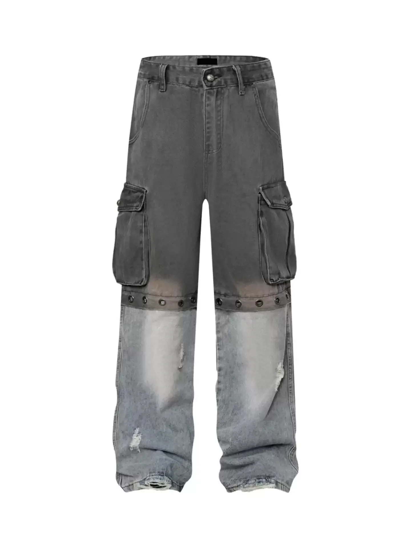 

Detachable Design American Style Solid Multi-Pocket Jeans Washing Loose High Quality Straight Wide Leg Pants For Man