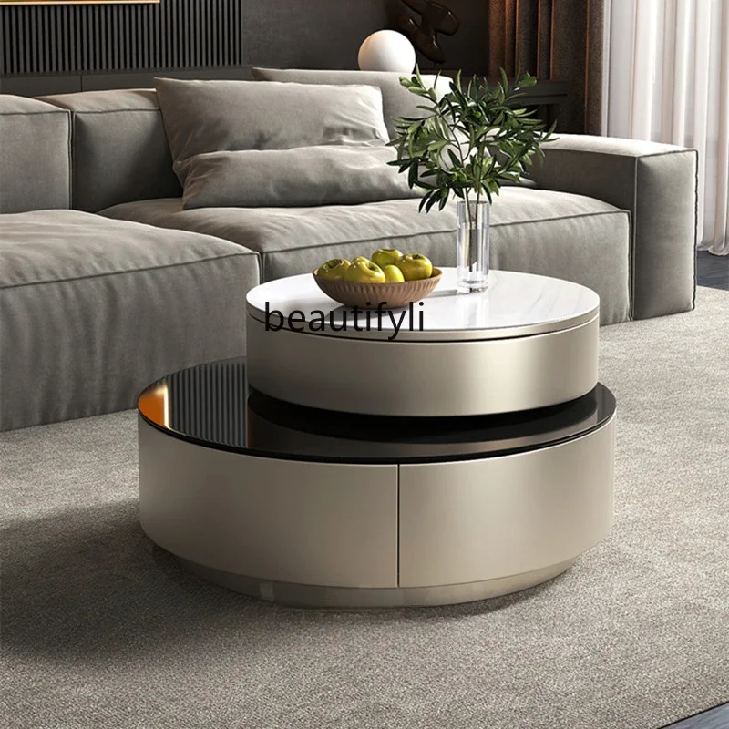 Tempered Glass Coffee Table Living Room Modern Minimalist Rotating Double Layer Size Circle and Creative Designer Tea Table