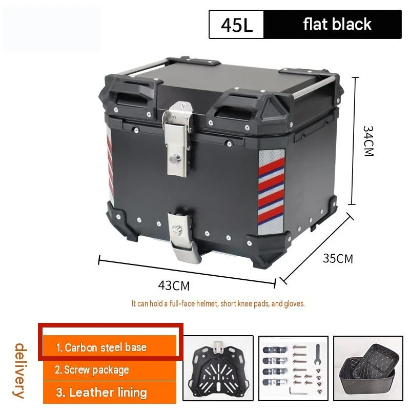 For Honda NS150GX 45L Flat‑Silver Classic Aluminum Tail Box With Stainless‑Steel Base Scooter Touring Mod Accessories