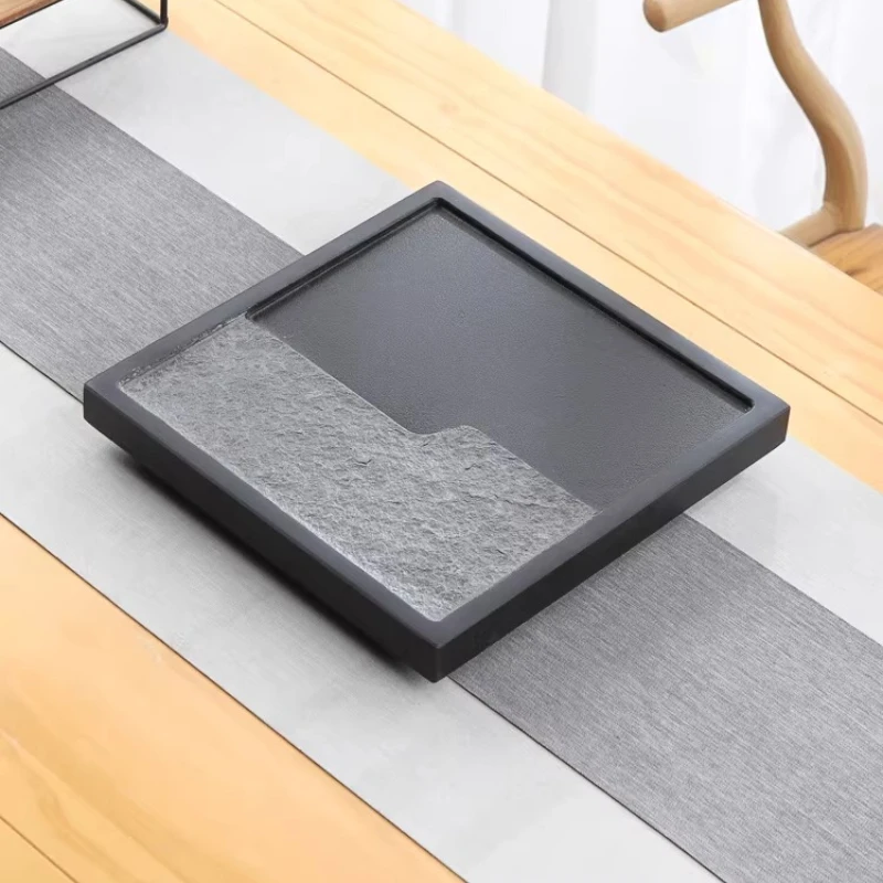 Bandeja de Té de Lujo para Sala de Estar, Bandeja Cuadrada de Piedra Natural, Bandeja Pequeña Moderna para el Hogar, Bandeja Decorativa Estilo Kong Fu Imperial Antigua