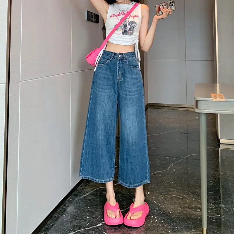 

Женские летние ковбойские тонкие женские полубрюки, новые повседневные свободные широкие короткие брюки на шнуровке с высокой талией