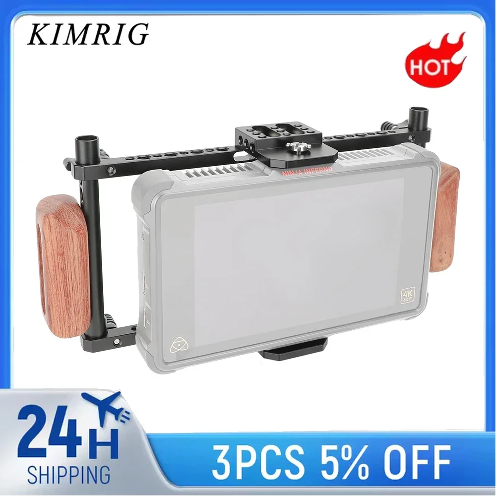KIMRIG Kit kandang Monitor penuh, aksesori Studio foto Dslr Monitor 5 "& 7" dengan pegangan kayu dapat disesuaikan