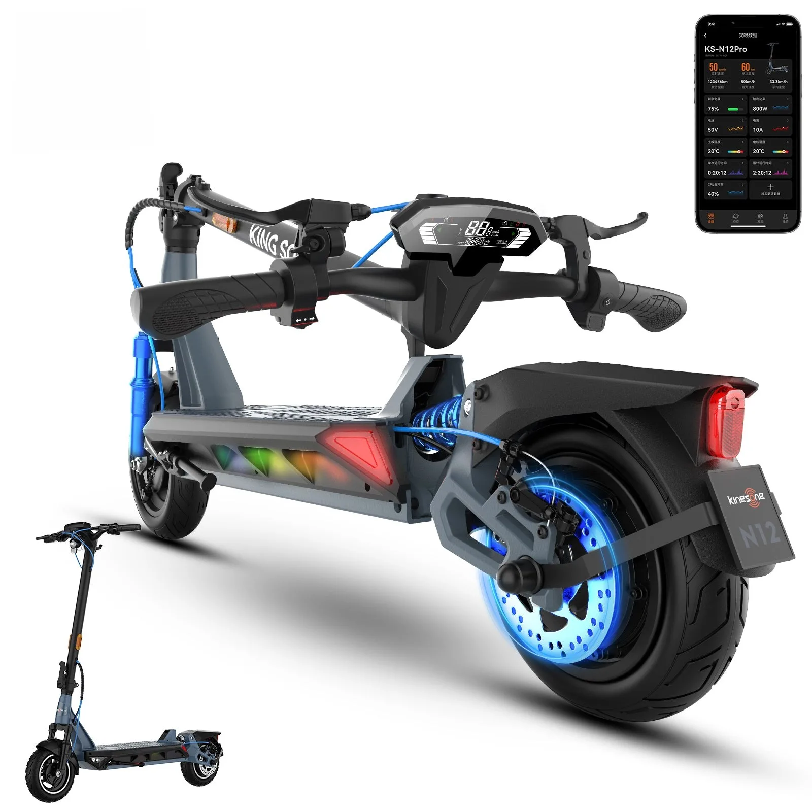 

Kingsong Foldable Electric Scooter for Adults, 1000W Motor, 60V 14.5Ah Battery Long Range 50 Miles E-Scooter 31MPH Fast Speed, 10" Air Tires, High Power Commuter Scooter