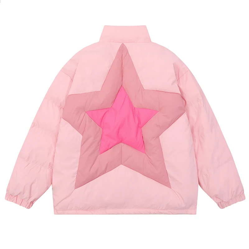 Star Patchwork Letter Embroidery Cotton Padded Puffer Parkas Jackets Streetwear Hip Hop Winter Casual Punk Rock Parkas Hipster