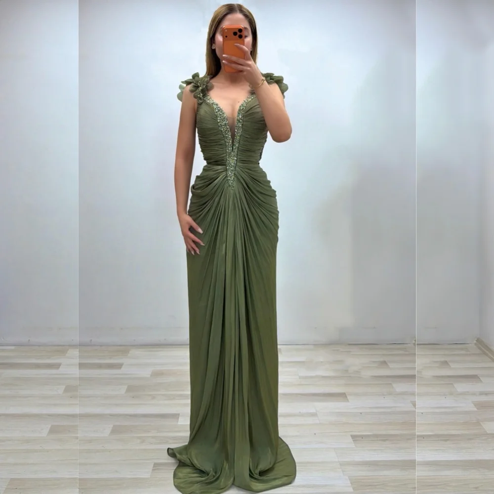 

Customized High Quality Women's Formal Evening Gowns Pleat Applique sleeveless Glitter Long Dresses Elegant Wedding Party Dress