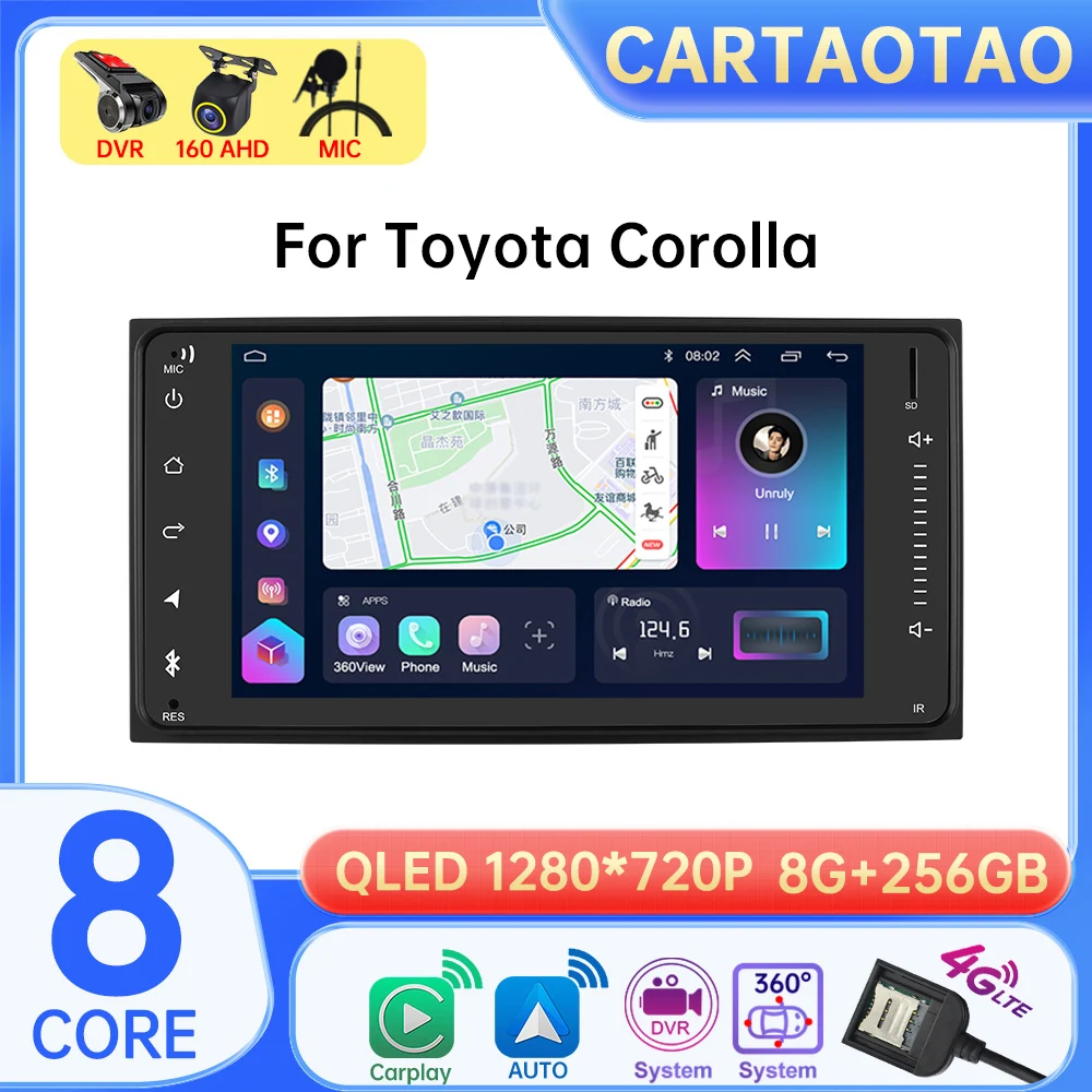 

Multimedia Player For toyota vios crown camry hiace corolla RAV4 Universal autoraido carplay GPS 2din DSP Stereo Car android 12