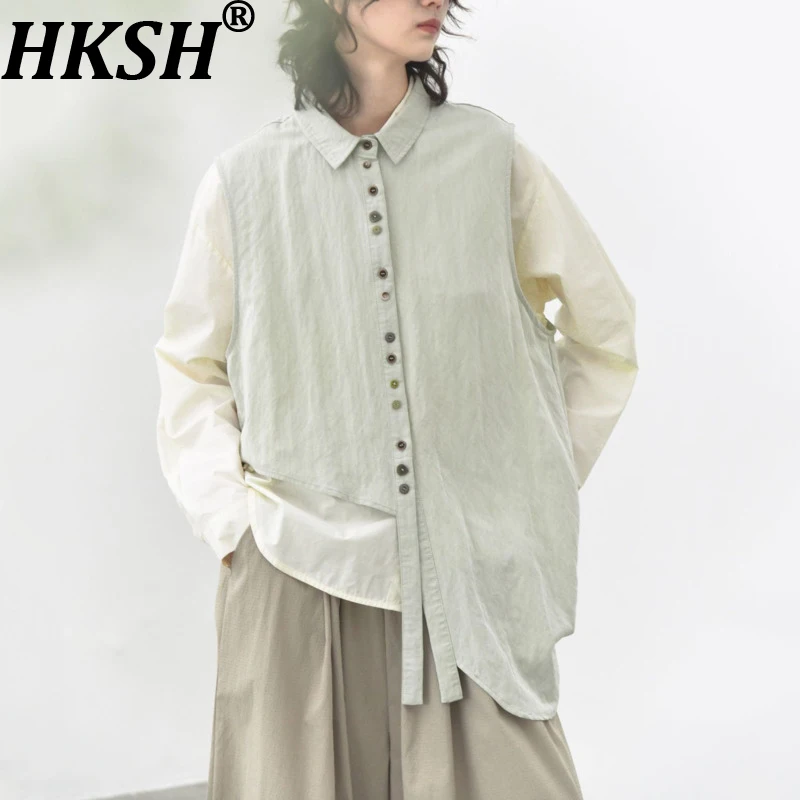 

HKSH Women Vest Asymmetric Irregular Hem Single Breasted Solid Color Elegant Minimalism Sleeveless Shirt New Summer 2026 HK20885