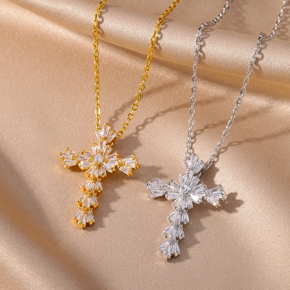 Kubische Ziron Kreuz Anhänger Halsketten für Frauen Gold Farbe Bling Charm Halskette Luxus Punk Hiphop Edelstahl Schmuck kragen