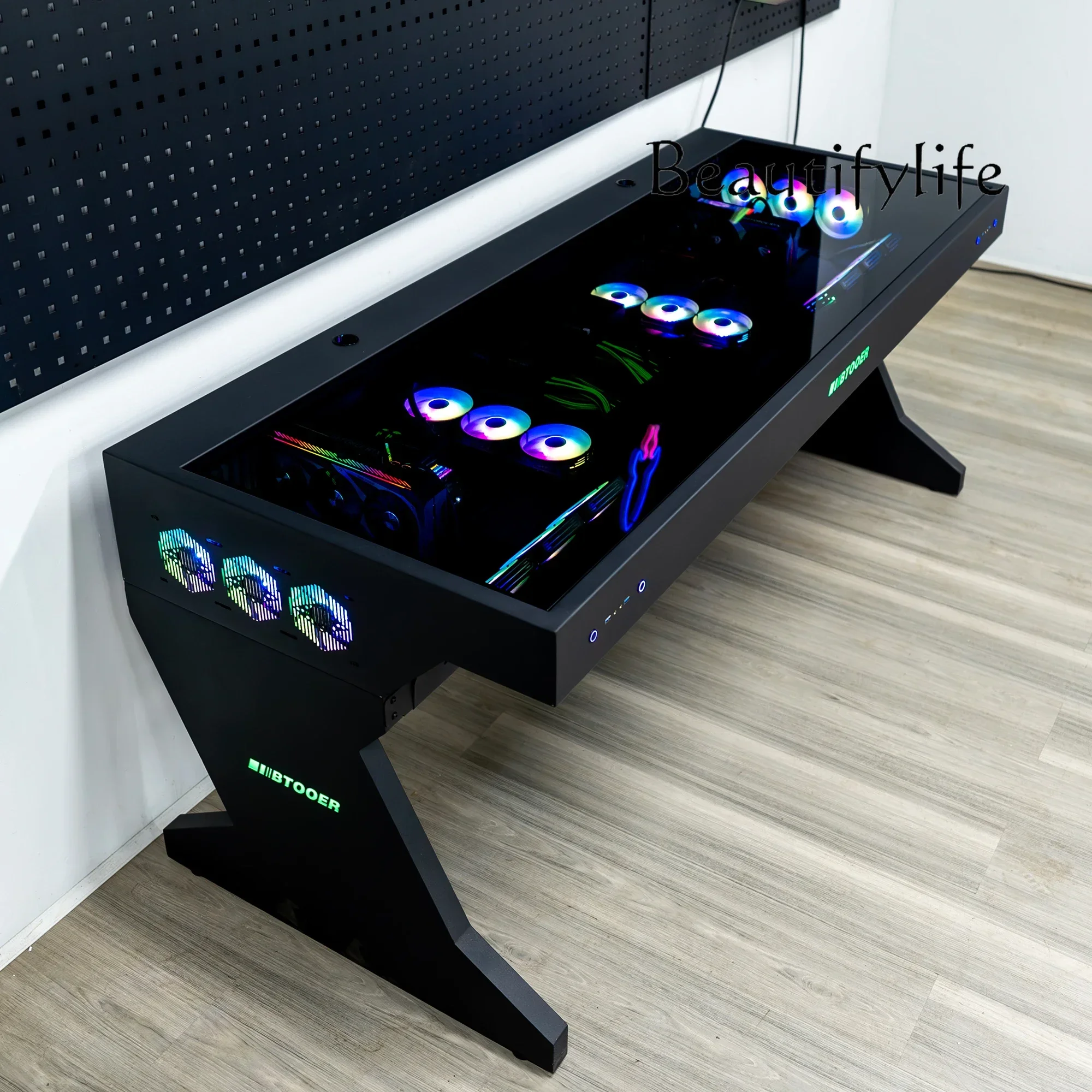 

Встроенный стол J для компьютерного корпуса, два хоста можно установить для двух человек, классное большое шасси, стол для киберспорта с водяным охлаждением