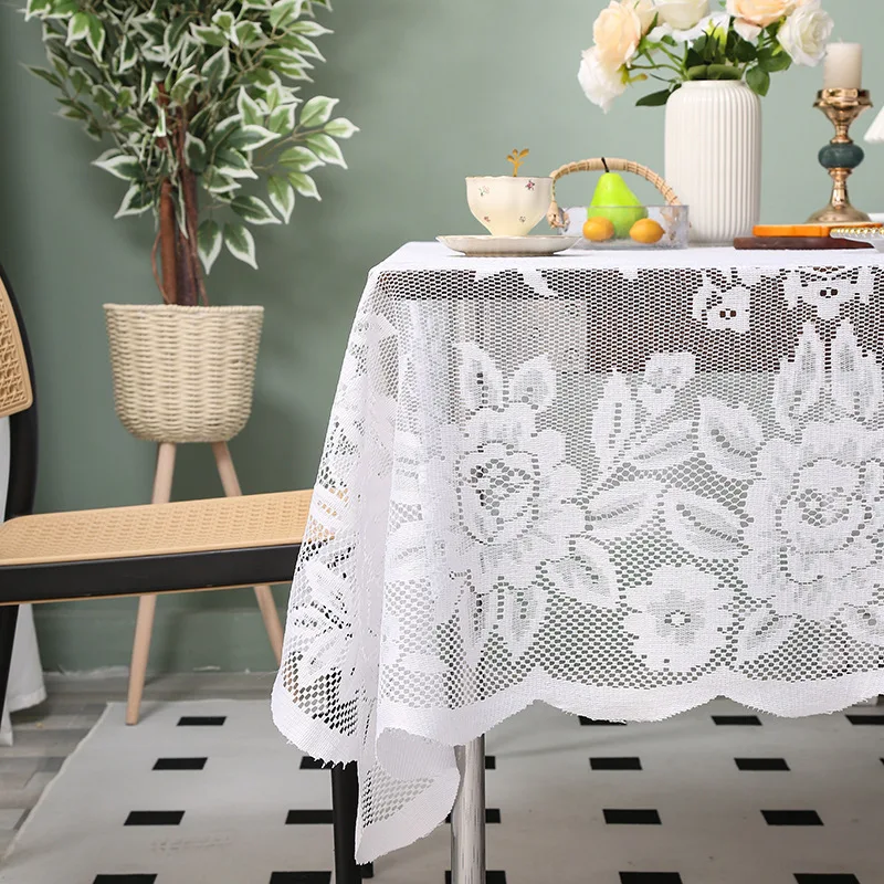 Lace Table Cloth Retro Mesh Tablecloth White Blue Red Rectangle Table Cover Wedding Party Decor Picnic Cloth Background Cloth