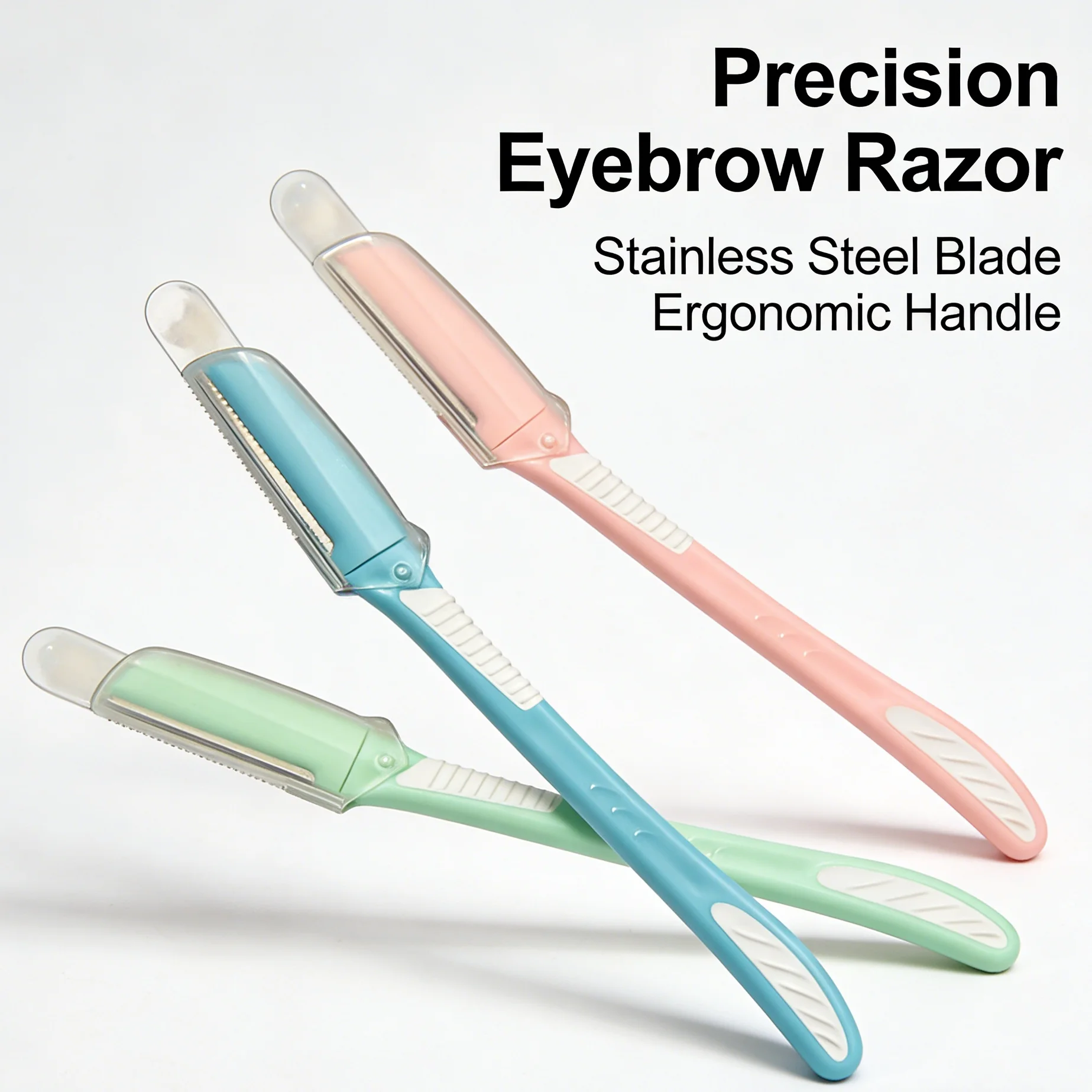 3-piece safety grooming razor set for eyebrows, beginner-friendly eyebrow razors, assorted colors, beauty accessories.
