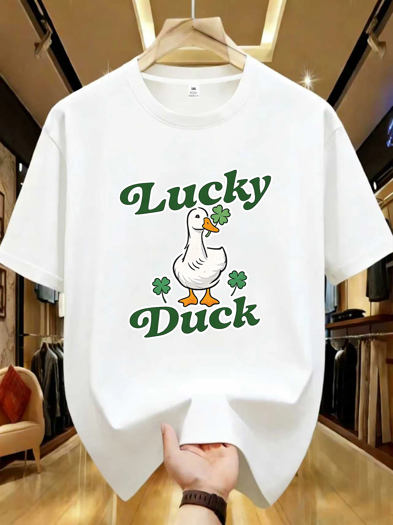 

【WZM102172】Duck print plus size women's round neck summer casual short sleeved street fashion versatile plus size T-shirt