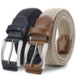 Cowhide elastic woven waistband with men's and women's needle buckle casual belt without punching for men's and women's pants