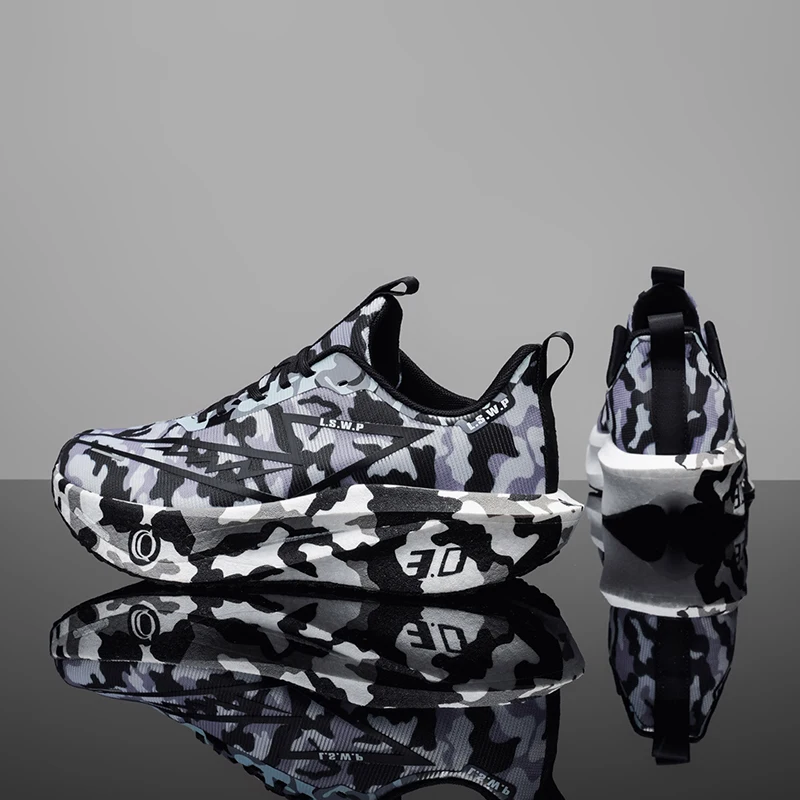 Herren-Freizeitsportschuhe, trendige Camouflage-Laufschuhe für Herren und Damen, hochelastische, dicksohlige, dämpfende Sneaker, atmungsaktive, leichte Laufschuhe aus Mesh-Material, rutschfeste, abriebfeste Außensohle, für Jugendliche geeignet. – Detail 1