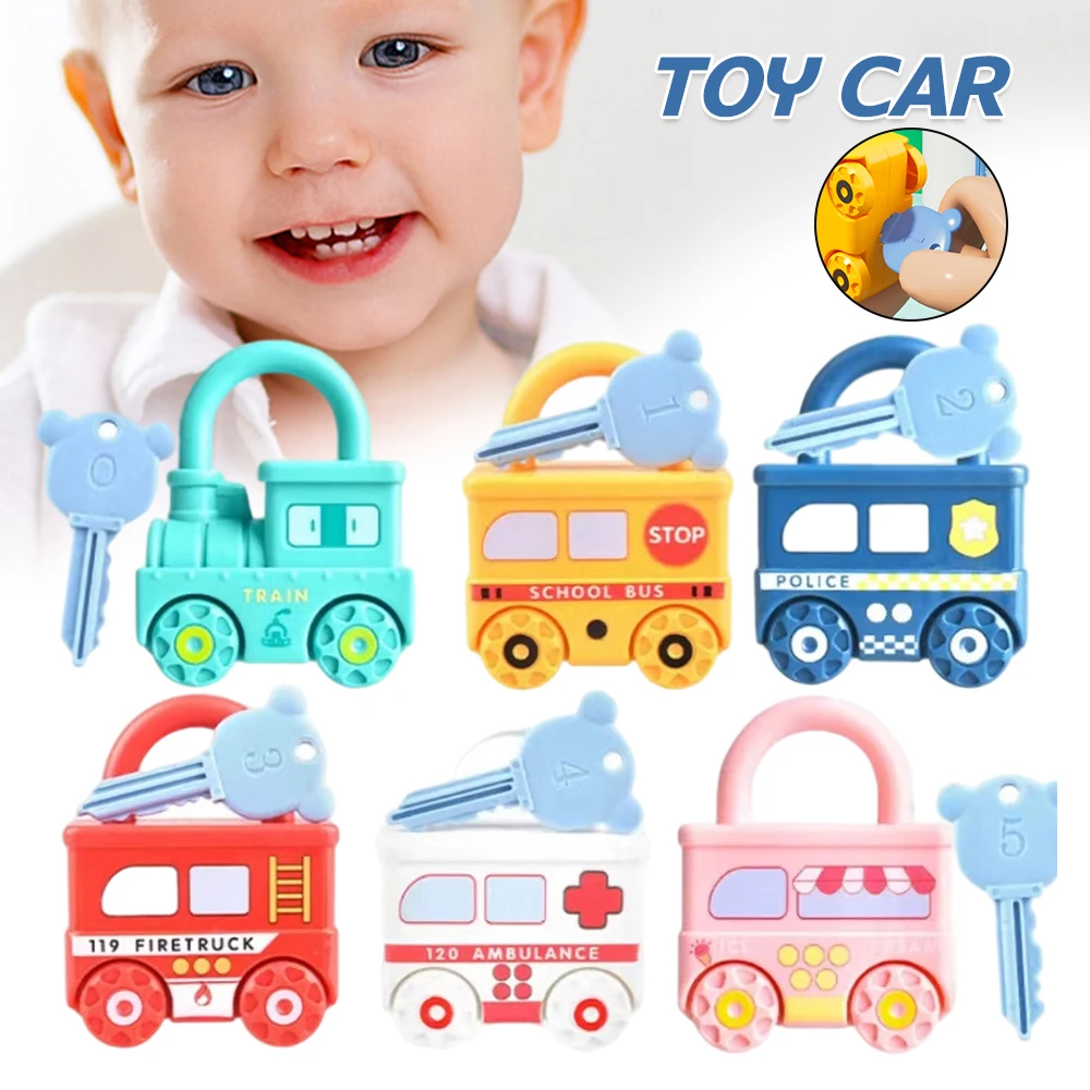 Cartoon Vehicle Lock Matching Toys For Baby Education Learning Unlocking Skills