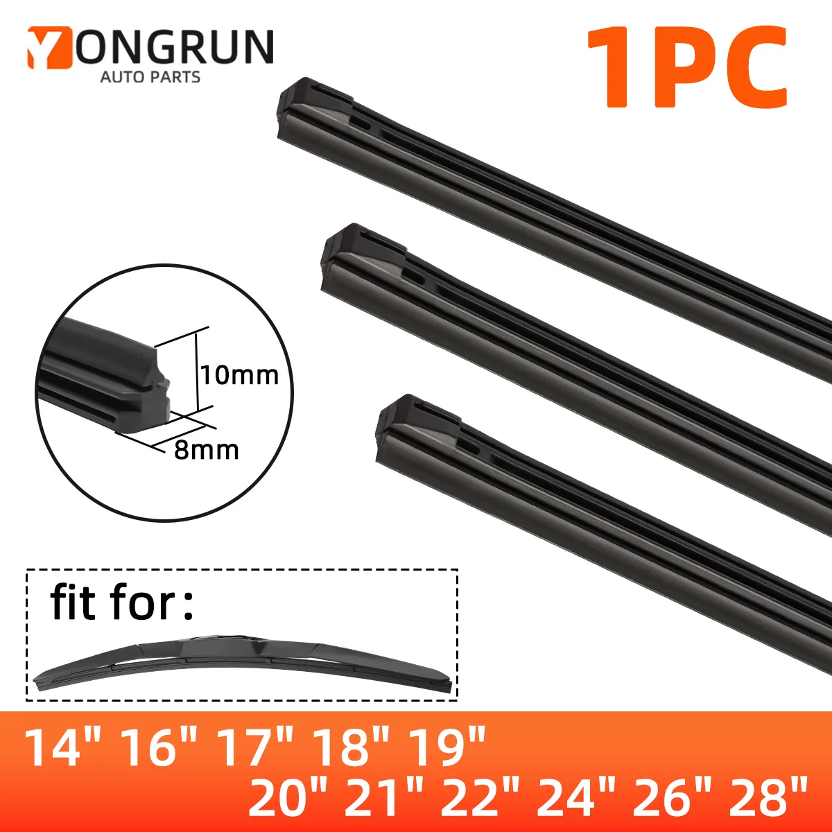 YONGRUN 1 Stück Wischer-Gummistreifen 14"16"17"18"19"20"21"22"24"26"28" Windschutzscheiben-Wischer-Gummistreifen, geeignet für Wischerblätter der 3. Klasse