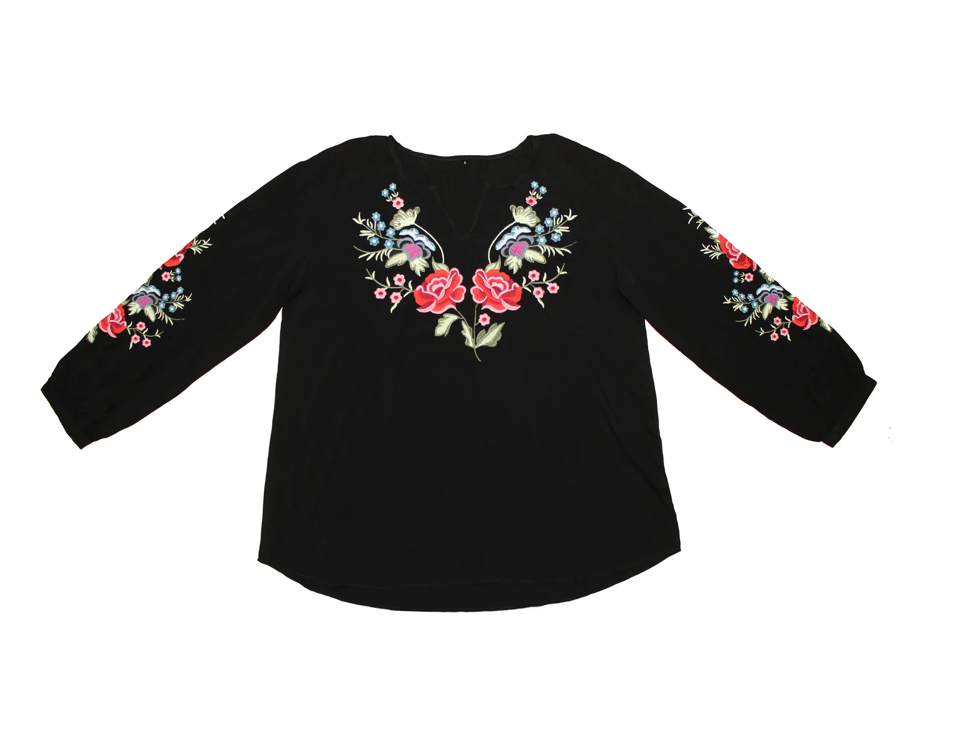 TEELYNN Cotton Floral Embroidery Shirts for Women Tops Vintage Loose Spring/Autumn Bohemia Blouses Long Sleeve V-neck Blouse