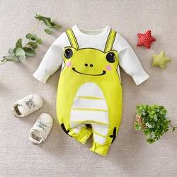 Baby Clothes Cute Cartoon Frog Print Comfortable And Soft 0-18 Boys And Girls Spring And Autumn Long Sleeved Baby Jumpsuit