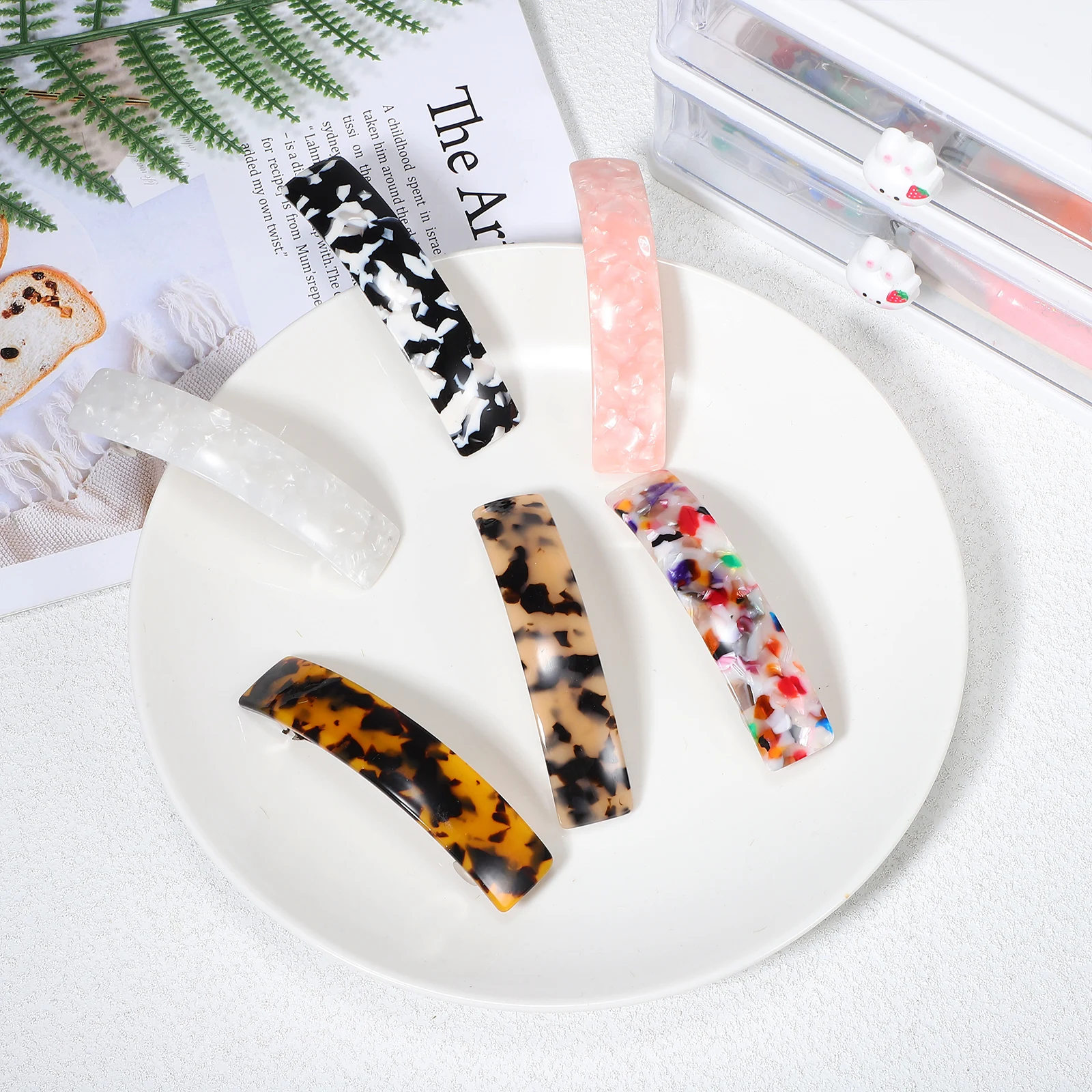

6 Pcs Acetate Spring Clips Vintage Hair Accessories Lightweight Durable White Colored Light Dark Brown Hairpins