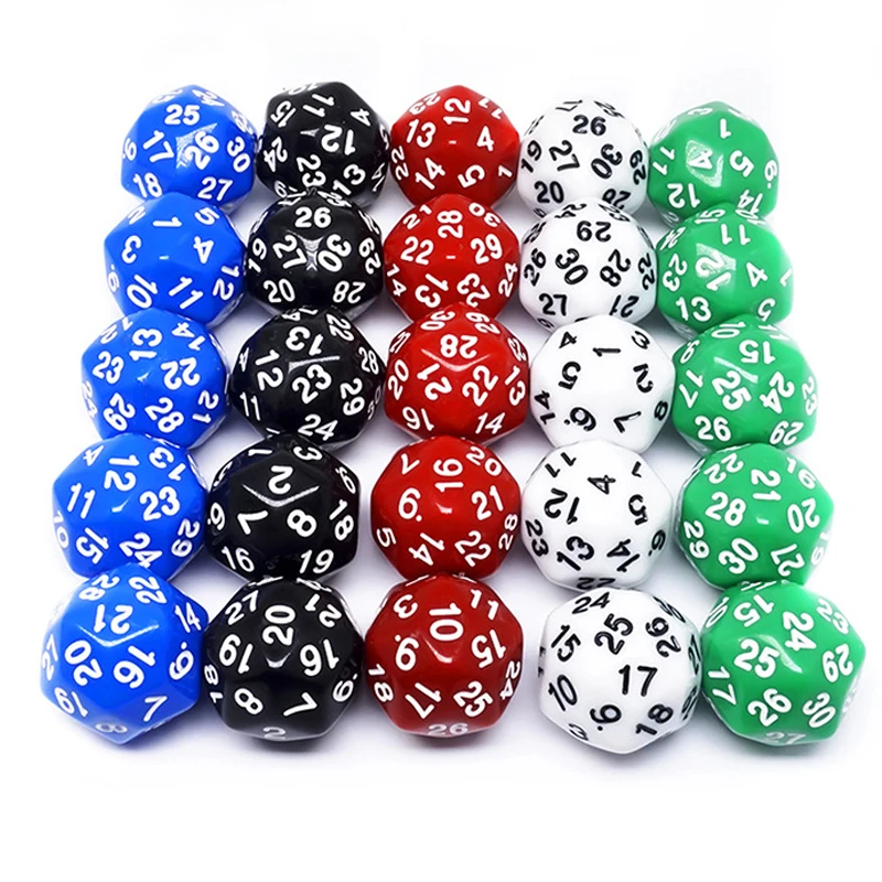 

5PCS Polyhedral Dice 30 Sided Funny Board Games For Adullts And Children Math Games Juegos De Mesa Familiares Divertidos