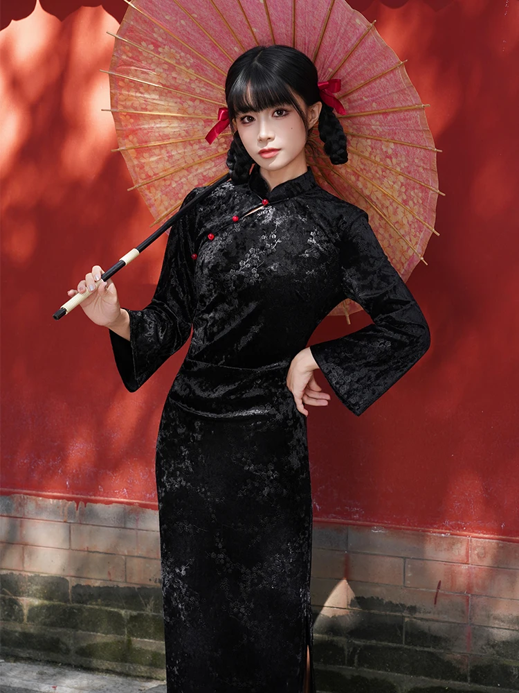 

Вельветовое платье для девочек Dr Bla Thi Long Sve, улучшенная версия, осень-зима, новинка, в китайском традиционном стиле