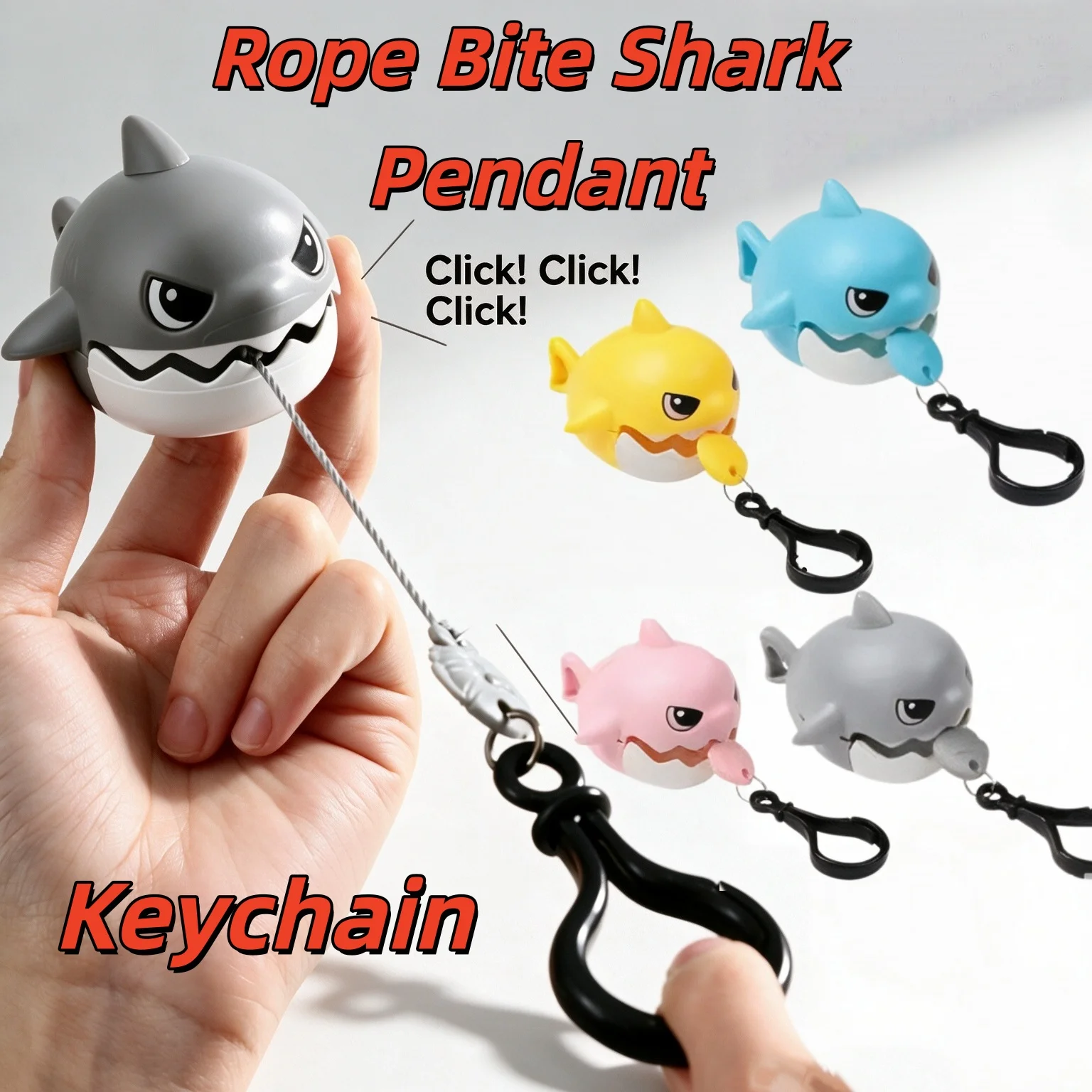Pull String Small Shark Keychain Cute Cartoon Biteable Stress Relief Fidget Toy Pendant Bag Charm Funny Creative Gifts Adults