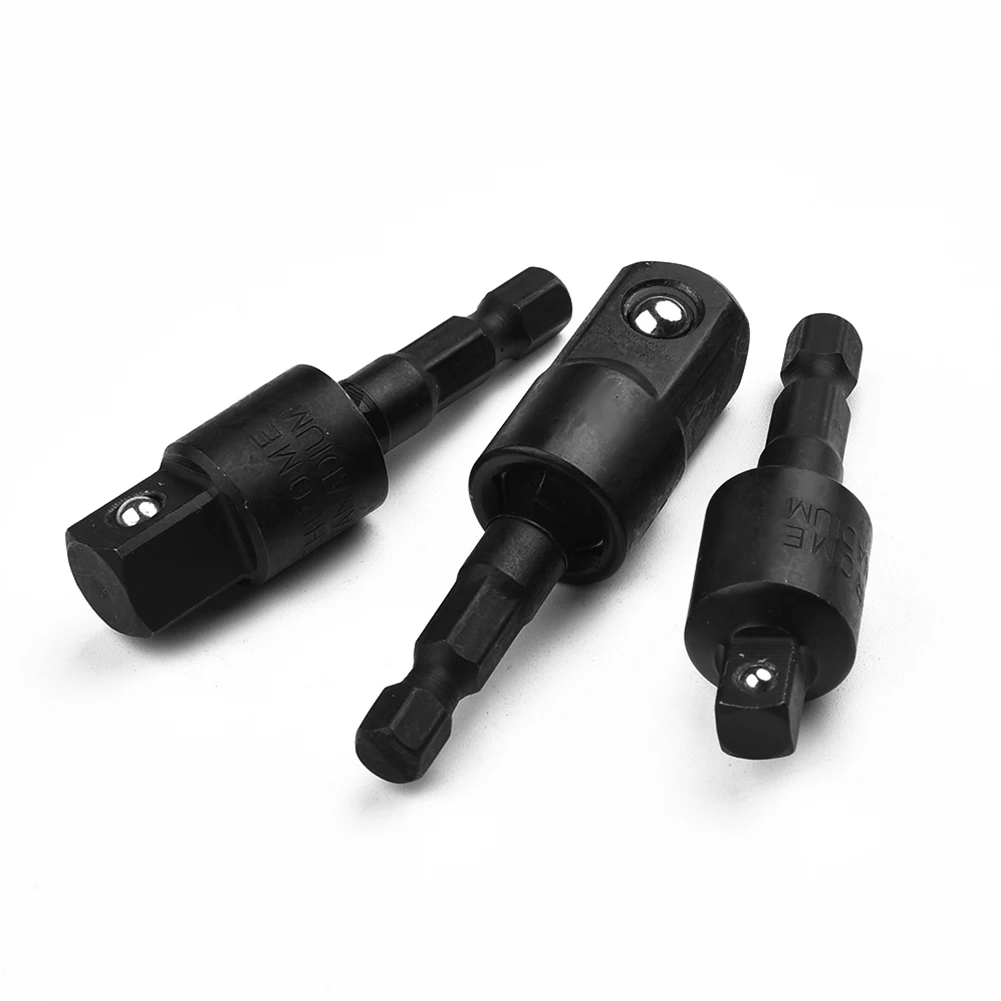 Brand New High Quality None Socket Adapter Adapters 1/2\" 3pcs 50mm Black 360° Rotatable Chrome-vanadium Steel