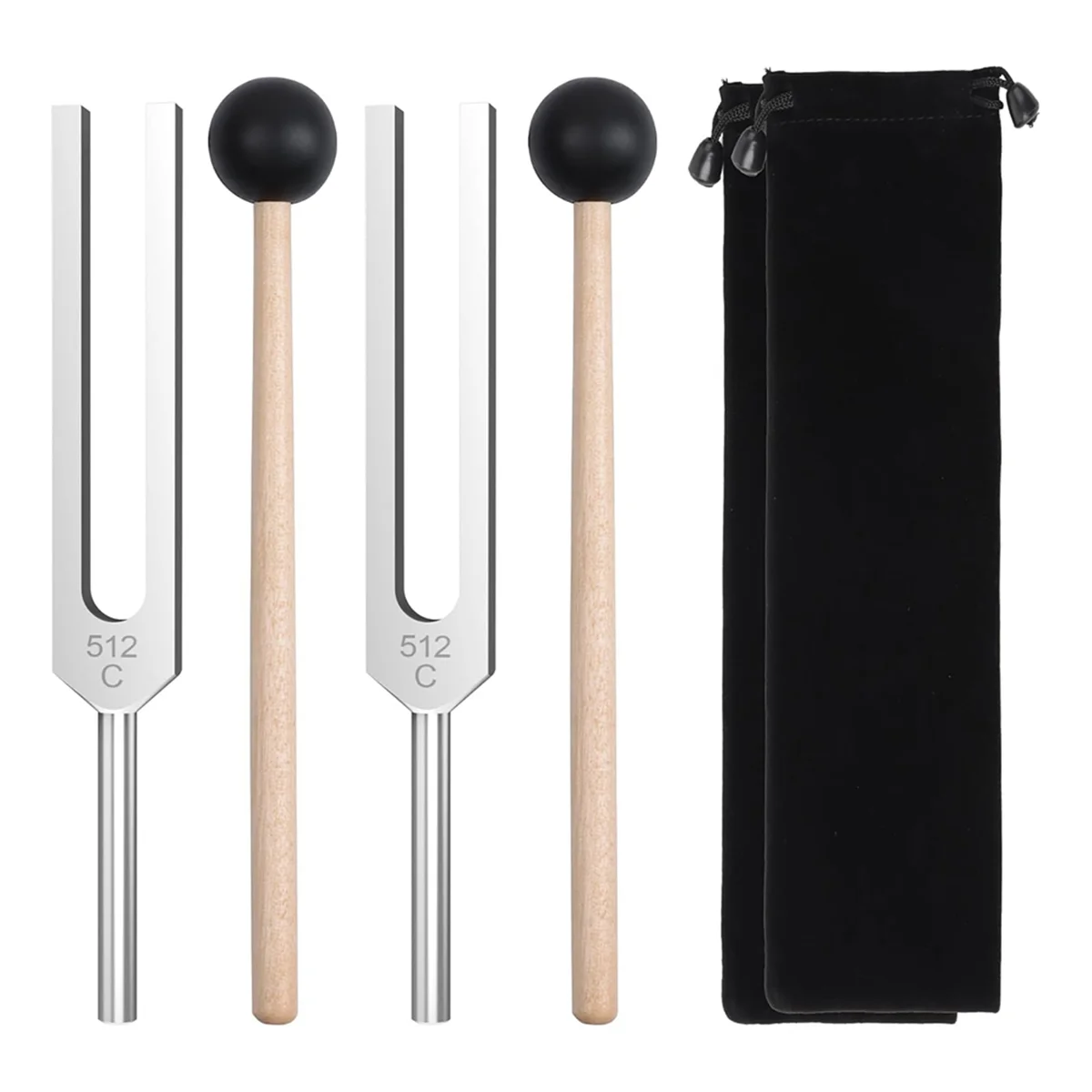 AT53 Juego de diapasones de 2 piezas 512 Hz, diapasones de aleación de aluminio con martillos, para terapia curativa de sonido y yoga