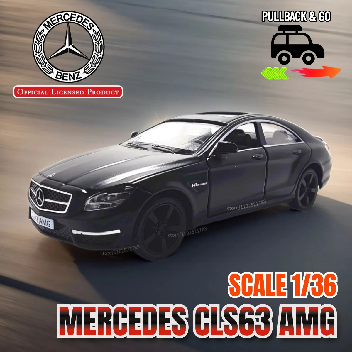 1/36 Mercedes CLS63 AMG Replica Car Model Scale Metal Diecast Miniature Pullback Vehicle Collection Xmas Gift Kid Boy Toy