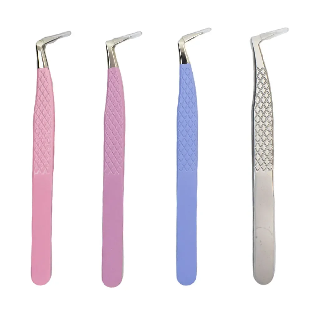 قطعة واحدة من ملاقط تمديد الرموش الوردية - من الفولاذ المقاوم للصدأ، أطراف قبضة من الألياف، عالية الدقة ومضادة للكهرباء الساكنة لفناني الرموش المحترفين