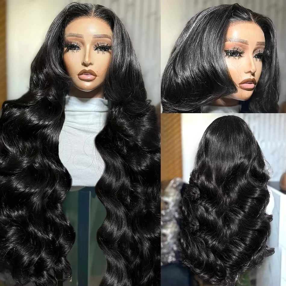 Lafino-Perruque Lace Front Wig Body Wave Naturelle Noire, Cheveux Humains, Densité 200%, 13x6, 13x4, 40 Pouces, pour Femme