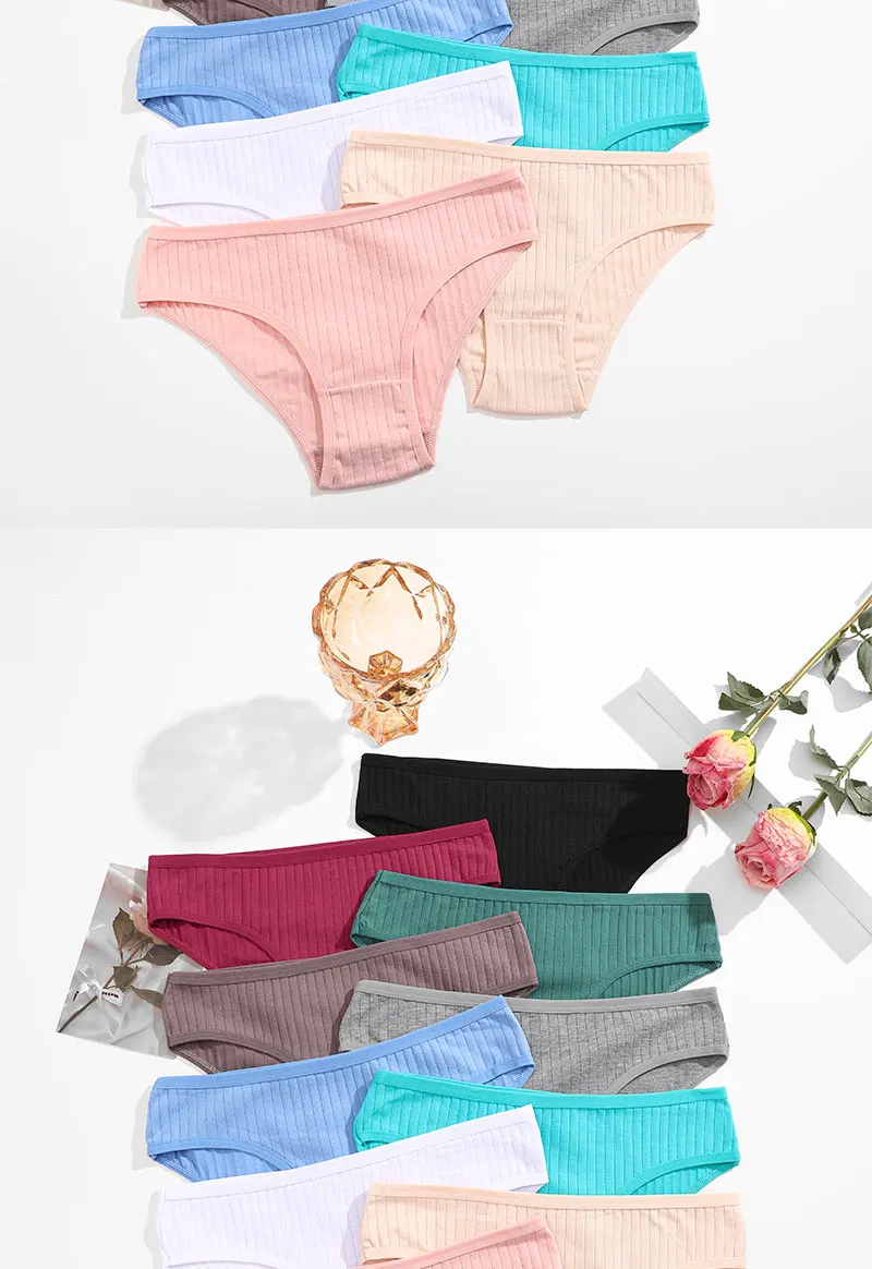 4PCS/SET Women's Cotton Panties Sexy Soft Striped Underpants Solid Color Briefs Female Comfortable Stretch Lingerie M-XL S7f5fcda92c444c3186f10f4d41f506ccF