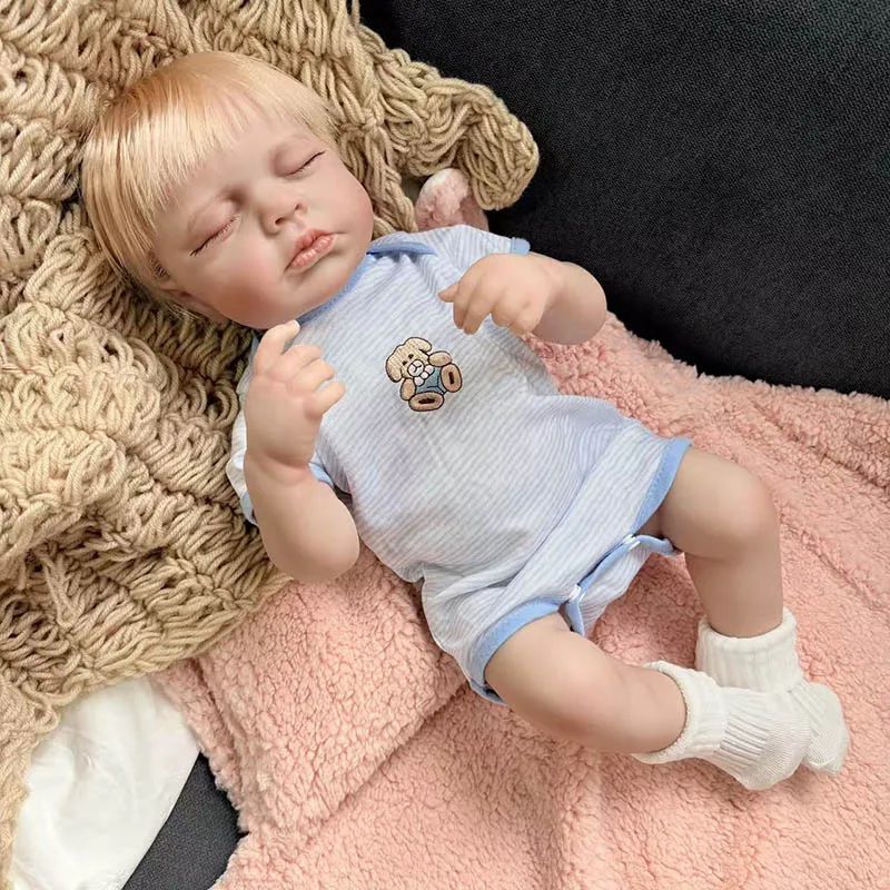 

19" Realistic Reborn Loulou Sleeping Baby Hand Detailed Painting 3D Skin with Visible Veins Lifelike Bebe Dolls for Girls Gifts
