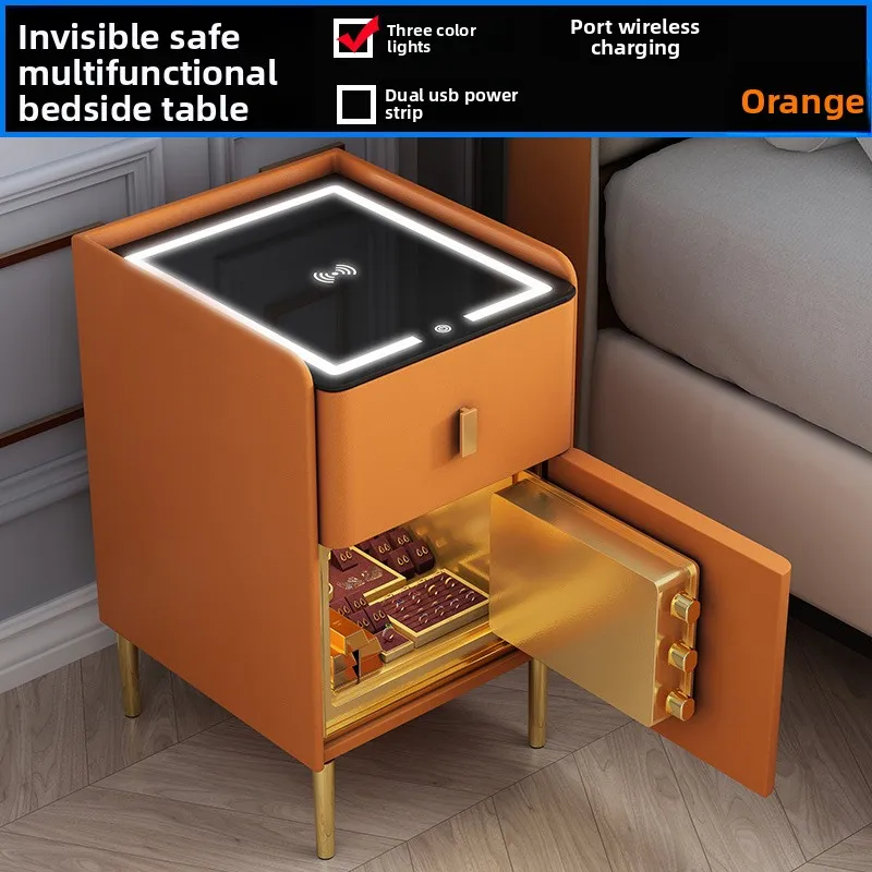 Smart Bedside Table, Safe, Integrated Home Anti-theft, Multi-function Wireless Charging, USB Light Luxury Bedside Table with