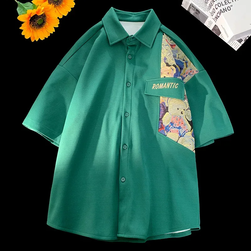 New Chinese Casual Short Sleeved Shirt For Men Summer Fashion Half Sleeved Loose Men's Shirt Coat Y2k Korean Streetwear