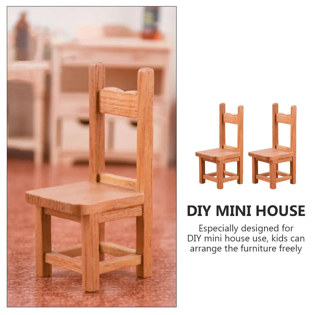 Mini Wooden Dollhouse Chair Set – 2pcs Stylish Living Room Furniture for DIY Mini House Decoration & Craft