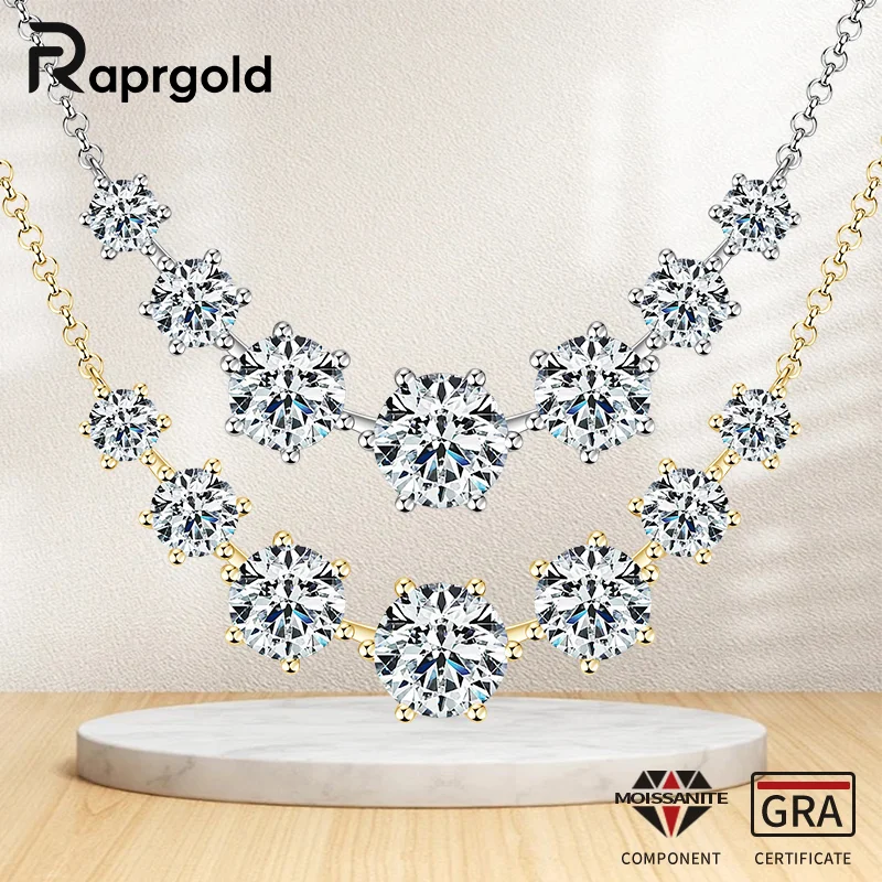 

RAPRGOLD Round Cut Moissanite Smiley Curve Pendant Necklace Chains for Women Real 925 Sterling Silver Wedding Fine Jewelry Gifts