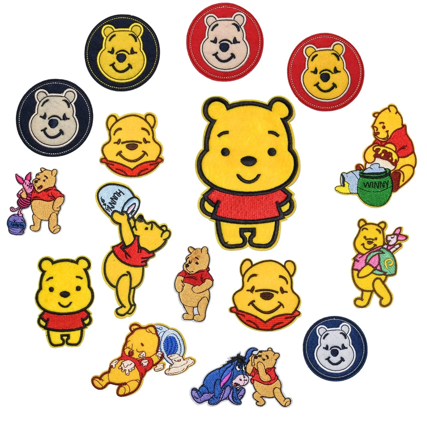 

Wholesale 16Pcs Cartoon Cute Bear Winnie the Pooh Patch For DIY Sew on Child Clothe Ironing Patches Jeans Embroidered Applique