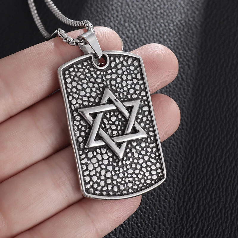 Vintage Jewish Solomon Star of David Pendant Stainless Steel Necklace for Men Hexagon Pendant Fashion Lucky Jewelry