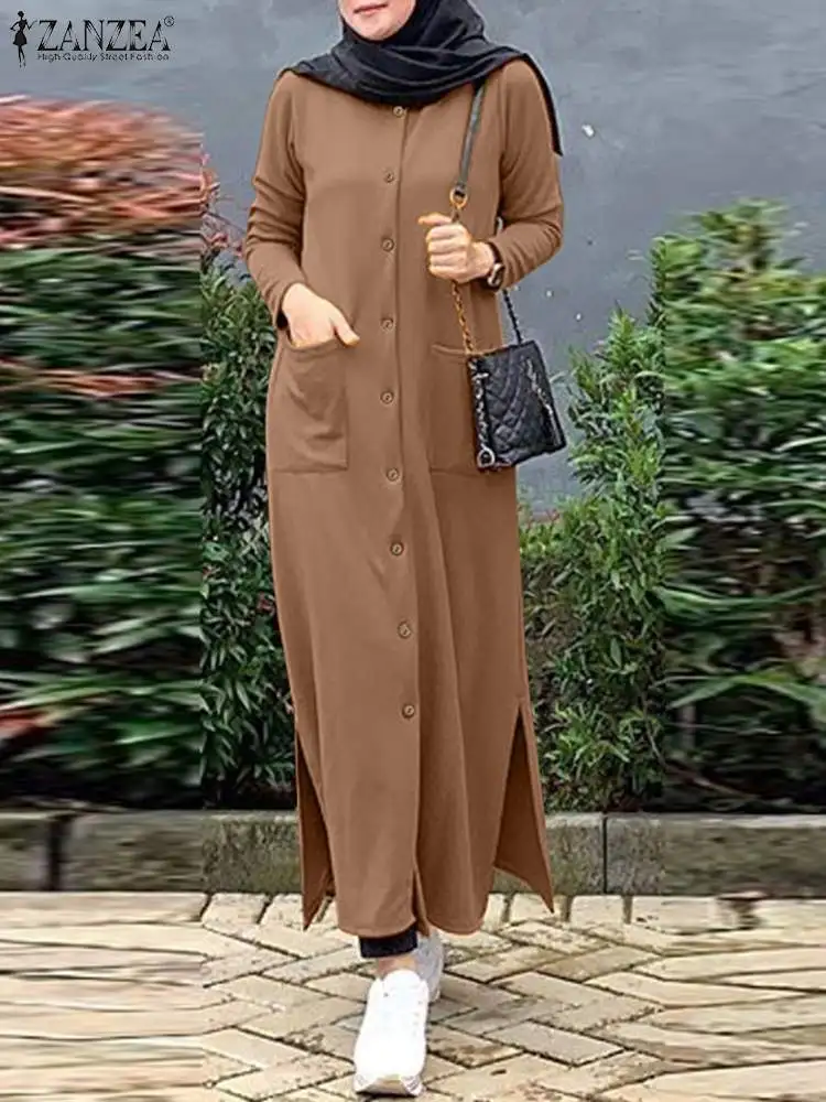 2024 ZANZEA musulmano Ramadan prendisole Robe Femme Vintage manica lunga Casual Solid Shirt Dress moda bottoni larghi Abaya Vestidos