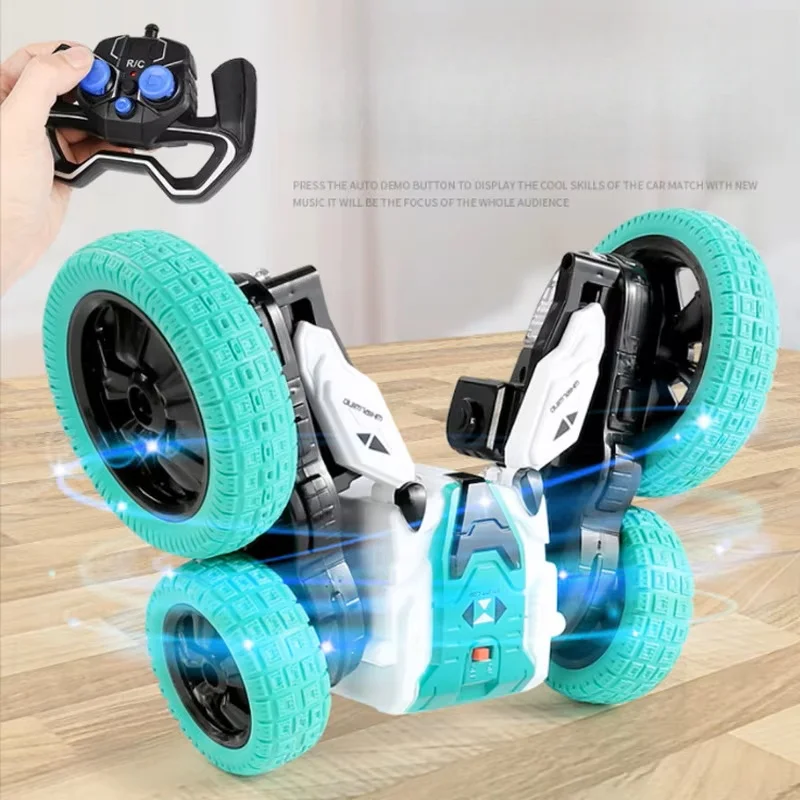 

Flower Stunt Car with LED Lights 360° Rotating Remote Control Toy for Kids Birthday Gift Tumbling Stuntcar Double-Sided Deforme